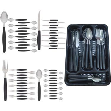Imagem de Kit Faqueiro Berlim Preto Inox 48 Pçs C/ 2 Porta Talheres