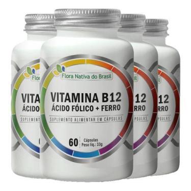 Imagem de Vitamina B12 Ácido Fólico E Ferro 4X60 Cápsulas Flora Nativa