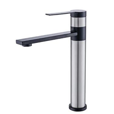 Imagem de Torneiras de pia de banheiro corpo torneiras de aço inoxidável 304 montadas em deck misturador escovado água fria & amp; quente, cinza claro, tamanho único