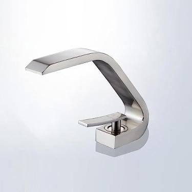 Imagem de Torneira para lavatório em latão cromado escova de níquel para pia misturadora torneira vaidade torneira de banheiro de água quente e fria, níquel