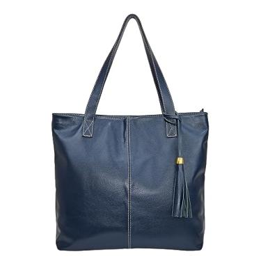 Imagem de Bolsa Feminina Sacola Shopping Bag Azul Grande Shopbag Shopper Ombro Couro Legítimo Madamix Bolsas Femininas Shoulder Bag