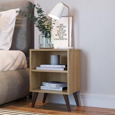 Imagem de Conjunto 2 Mesas de Cabeceiras com Prateleira e Nichos Oak