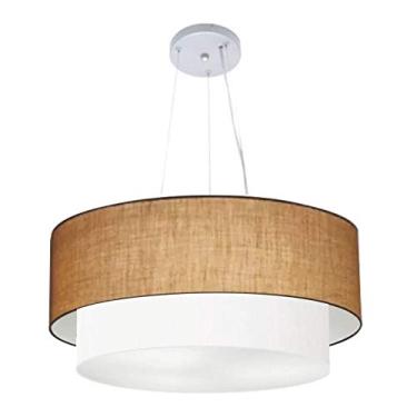 Imagem de Lustre Pendente Duplo Cilíndrico Cúpula Tecido 25/60x50, Vivare Iluminação, Pendente4082 LPBR, Palha/Branco, Grande