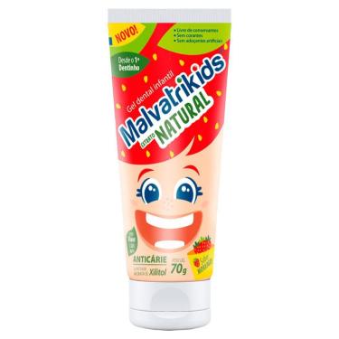 Imagem de Gel Dental Malvatrikids Extrato Natural com Flúor e Xilitol Sabor Morango 70g