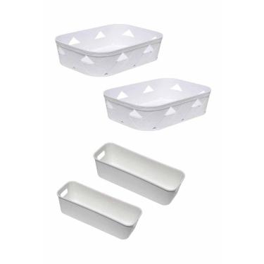 Imagem de Kit 4 Organizador Multiuso Branco Gaveta Armário 2 Tamanhos