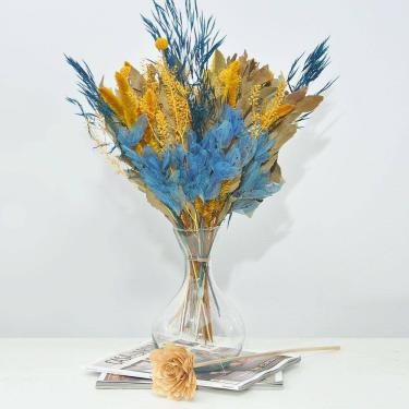 Imagem de Arranjo de flores desidratadas libélula azul com vaso de vidro