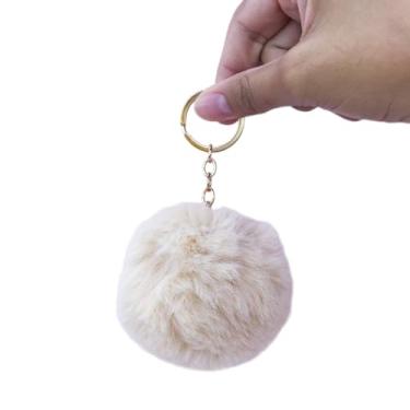 Imagem de Chaveiro Pompom Bolsa Mochila Colorido Pelúcia Fofo Porta Chave (Creme)