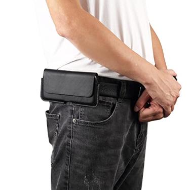 Imagem de Coldre de telemóvel compatível com Sony Xperia 10 Plus, Xperia 1, Xperia Pro, coldre masculino de couro genuíno com estojo de bolsa de cinto, bolsa de transporte compatível com LG Wing 5G (Cor: Preto)
