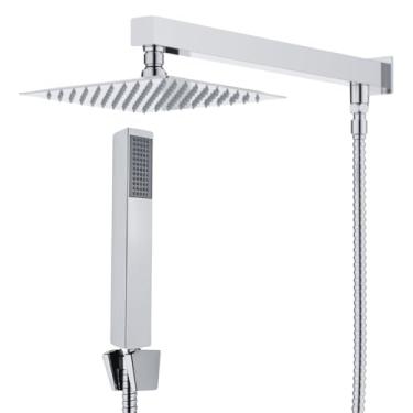 Imagem de chuveiro Inox Com Desviador cromado 20x20 Ducha Slim A Gás Chuveirinho inox cromado