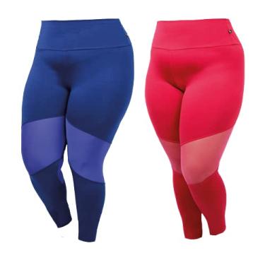 Imagem de Kit 2 Legging Plus Size Tule Suplex LegBrasil Liso Leg Academia Ginastica (azul-pink, G1)