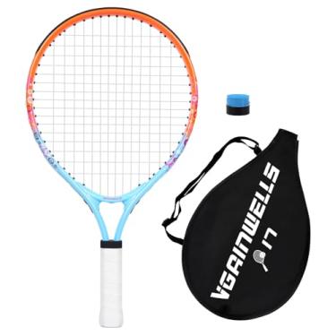 Imagem de vgainwells Raquete de tênis infantil de 43 a 58 cm para crianças de 2 a 9 anos, leve e durável, incluindo 1 fita de substituição e 1 raquete de tênis infantil (laranja + azul)