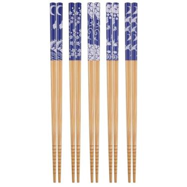 Imagem de Jogo Kit de Hashi de Madeira (Palitinho Japonês) - Mosaico do Japão Azul e Branco - 5 pares