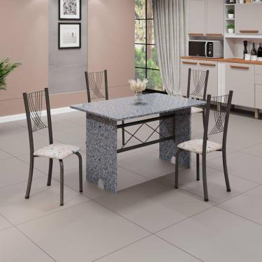 Imagem de Conjunto de Mesa Tampo de Granito Ocre com 4 Cadeiras Lorena Yescasa Botanic Bege/Mart Prata