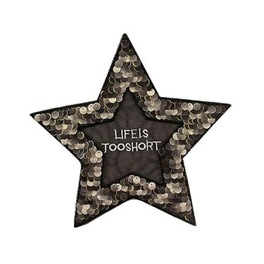 Imagem de LALAFINA remendos bordados lantejoulas ferro de lantejoulas em patches remendos de estrelas costurados costurar crachás lantejoulas bordadas patches de lantejoulas Pentagrama aplique jeans