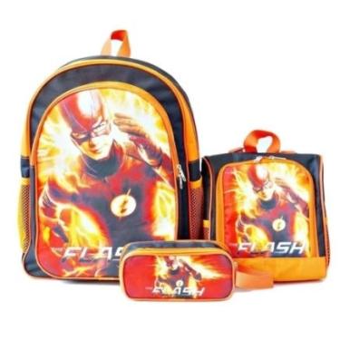 Imagem de Kit Mochila Flash Costas Lancheira Estojo - Import - Backpack - Kit - MEAL HOLDER - Unissex - Zíper - Casual - Recomendado para levar lanches para a escola ou trabalho