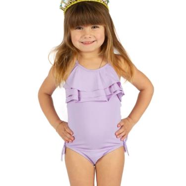 Imagem de Maiô Infantil Lilás Com Babado Alça Fina Proteção Solar UV50