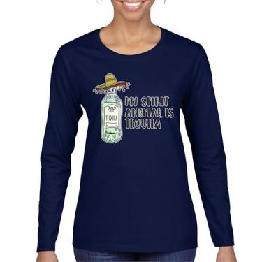 Imagem de Camiseta feminina de manga longa My Spirit Animal is Tequila Cinco de Mayo Drinking, Azul-marinho, M