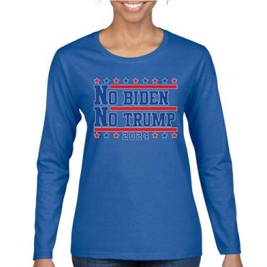 Imagem de Camiseta feminina de manga comprida No Biden No Trump 2024 Vote Eleição Presidencial Candidato Democrata Republicano Independente, Azul, M