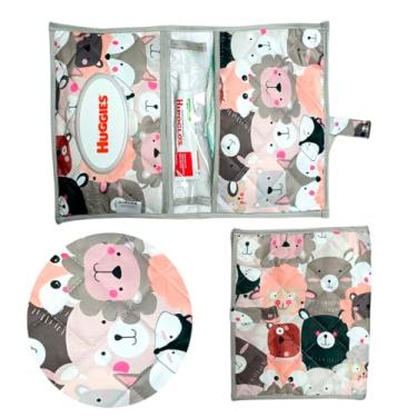 Imagem de Porta Fraldas Lenço Umidecido Pomada Portátil Para Bebê Menina Menino (Bichinho na Selva)
