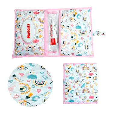 Imagem de Porta Fraldas Lenço Umidecido Pomada Portátil Para Bebê Menina Menino(Arco-Íris)