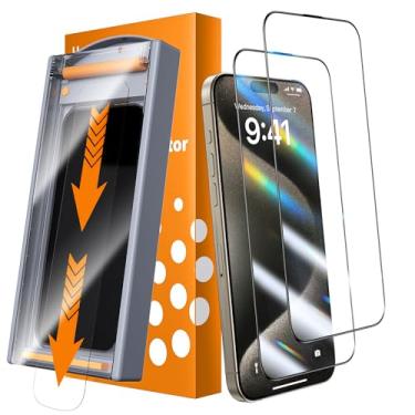 Imagem de Hoerrye Protetor de tela Magic Box para iPhone 15 Pro Max, [sem bolhas] Ultra HD transparente, vidro temperado de cobertura total 2,5D, eliminação automática de poeira, compatível com capas - pacote