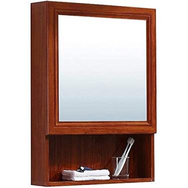 Imagem de Rack montado na parede espelho de banheiro doméstico armário armário armário de quarto espelho caixa armário de armazenamento (cor: cor de madeira, tamanho: 40 * 13 * 70 cm) (marrom 50 * 13 * 70 cm)