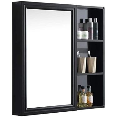 Imagem de Armário de banheiro armário de alumínio quarto espelho de parede (cor: marrom, tamanho: 60 * 12 * 70 cm) (preto 60 * 12 * 70 cm)