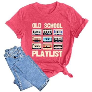 Imagem de LAZYCHILD Camiseta Feminina Anos 80 Old School Playlist Vintage Fita Cassete Gráfica Música Camiseta 80s Tops, Rosa choque, M