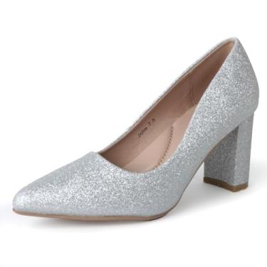 Imagem de J. Adams Jolie Heels escarpim clássico de bico fino fechado com salto médio, Glitter prateado, 37