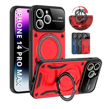 Imagem de Capa Capinha Case Armor Anel Magnetica Safe Para iPhone 14 Pro Max (Tela 6.7') + Anel Suporte + Proteção De Câmera + Carregamento Por Indução - Anti Impacto (Vermelho)