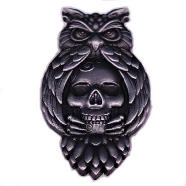 Imagem de Crachá de pino esmaltado de 4,4 cm de coruja com garras de pássaro, olhos de caveira, esqueleto punk, 1.75 Inches, Esmalte, Esmalte