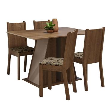 Imagem de Conjunto Sala De Jantar Mesa Tampo De Madeira 4 Cadeiras Rustic/crema/bege Marrom Marilyn Madesa Rustic/crema/bege Marrom