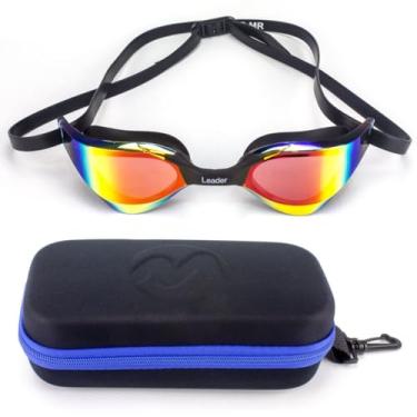 Imagem de Oculos Natacao Espelhado Leader Winner Preto + Estojo Medinas Logo Azul