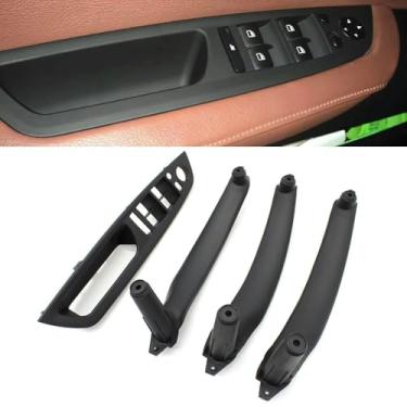 Imagem de Goodithy Compatível com BMW X5 X6, 4 peças de maçanetas internas, puxadores de porta do passageiro do lado do motorista, substituição da tampa do elevador da janela para E70 E71 E72 2007-2013 (preto)