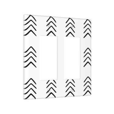 Imagem de Preto Branco Moderno Listrado 2 Gang Light Switch Cover Mid Century Boho Decorativa Placa de Parede Double Rocker GFCI Placa de Interruptor para Decoração de Casa
