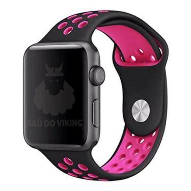Imagem de Pulseira Furos ML Preto/Rosa Compatível Apple Watch 44mm - Baú do Baú 