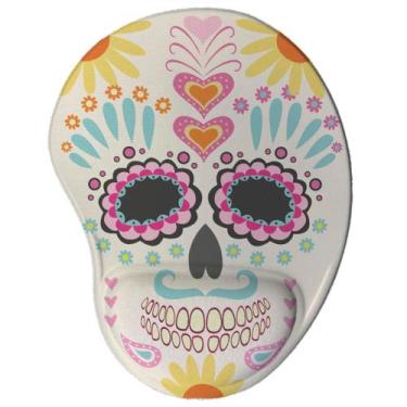 Imagem de Mouse Pad Ergonômico Caveira Mexicana Los Muertos - Geek Vip , Branco