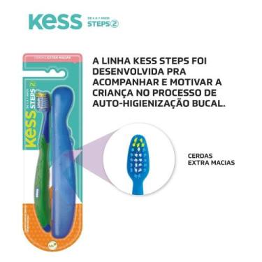 Imagem de Kit 3 Escovas Dentais Infantil Kit Steps Kess Rosa