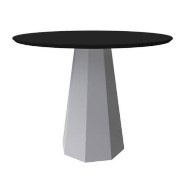Imagem de Mesa de Jantar Redonda 4 Lugares Isis OffWhite Preto MDF 100x100 - New