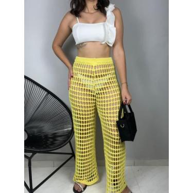 Imagem de Calça Pantalona Saida de Praia em Tricot Verão Premium Furinho Candy C