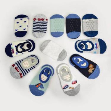 Imagem de Kit 6 Par De Meia Sapatilha Menino Infantil Bebê Com Solado Antiderrap