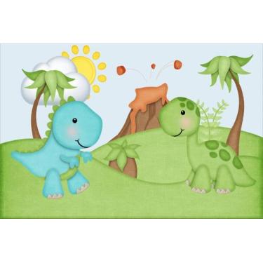 Imagem de Painel de Lona Dino Cute Vulcão Texturizado - Fabrika de Festa, 100x07