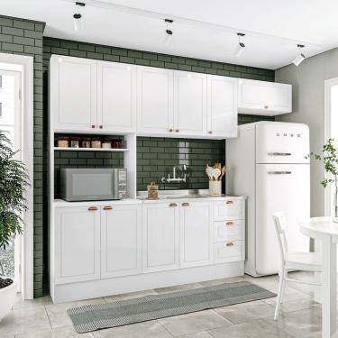 Imagem de Cozinha Pérola com Rodapé 4 Peças Paneleiro/torre Quente Aéreo 3 Portas Balcão 120 e Basculante Yesc Branco