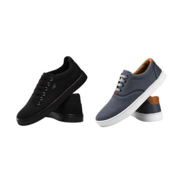 Imagem de 2 Pares Sapatênis Casual Masculino Slide de Amarrar - SAPATOWAY, Cinza