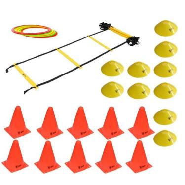 Imagem de Kit Escada de Agilidade 8 Argolas de Agilidade 10 Cones 10 Chapéu Chin