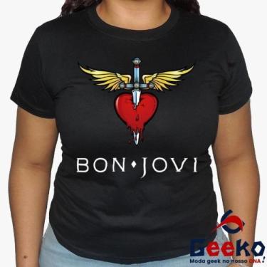 Imagem de Baby Look Bon Jovi 100% Algodão Diversas Cores - Rock - Geeko, Preto, 