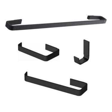 Imagem de Kit 4 Acessórios Para Banheiro em Alumínio Black Decoração Moderna - L