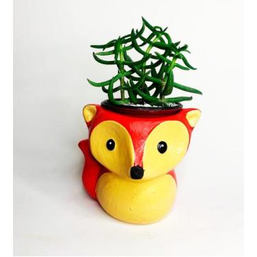 Imagem de Raposa para Suculenta em cerâmica decorada - Haddassa Artes e Decor