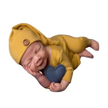 Imagem de Roupa para fotografia de recém-nascidos para meninos e meninas, fantasia de sessão de fotos, roupas de crochê, chapéu, calça, adereço de bebê, sessão de fotos, Amarelo, 0-3 months