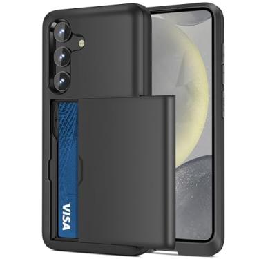 Imagem de Jiunai Capa para Samsung S25 S24 com porta-cartões carteira bolso cartão de crédito ID de licença dupla camada protetora robusta capa de telefone TPU Edge Slide para Samsung Galaxy S24 S25 6,2